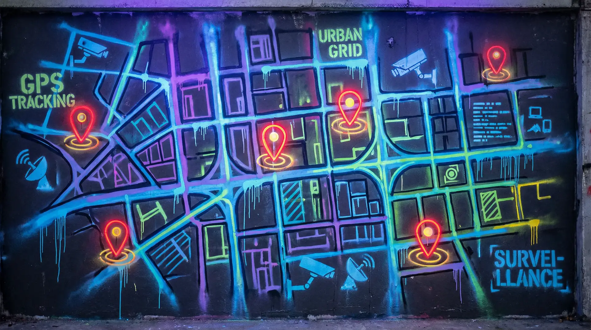 毒龙钻 狗仔追踪地图 - 城市涂鸦风格